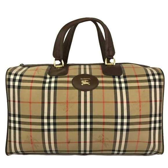 Burberrys Horse Logo Check Canvas Boston Hand Bag Beige/7BE1328 - Picture 1 of 11